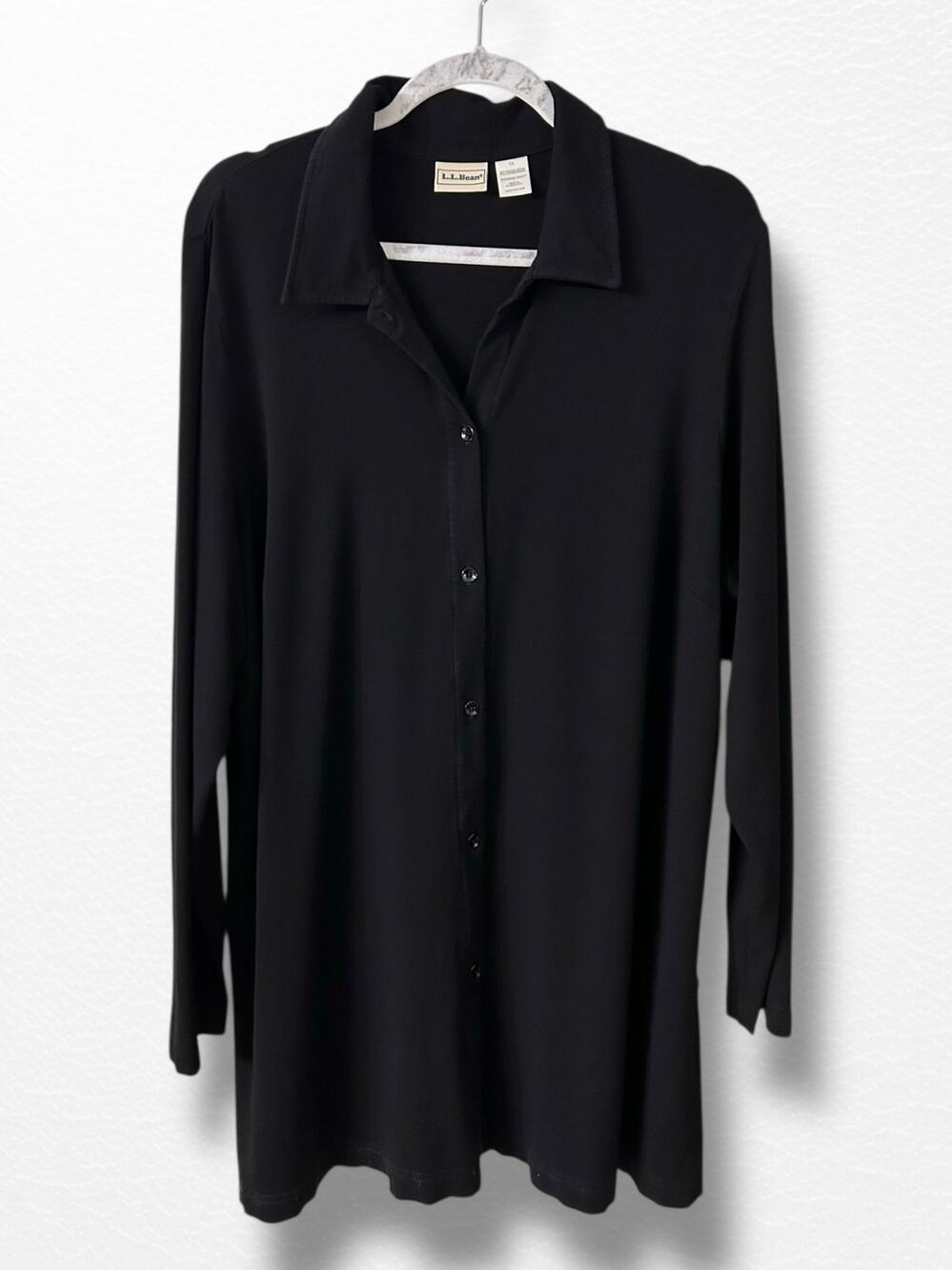 LL Bean Black Stretch Button Down Tunic Shirt, Size 1X